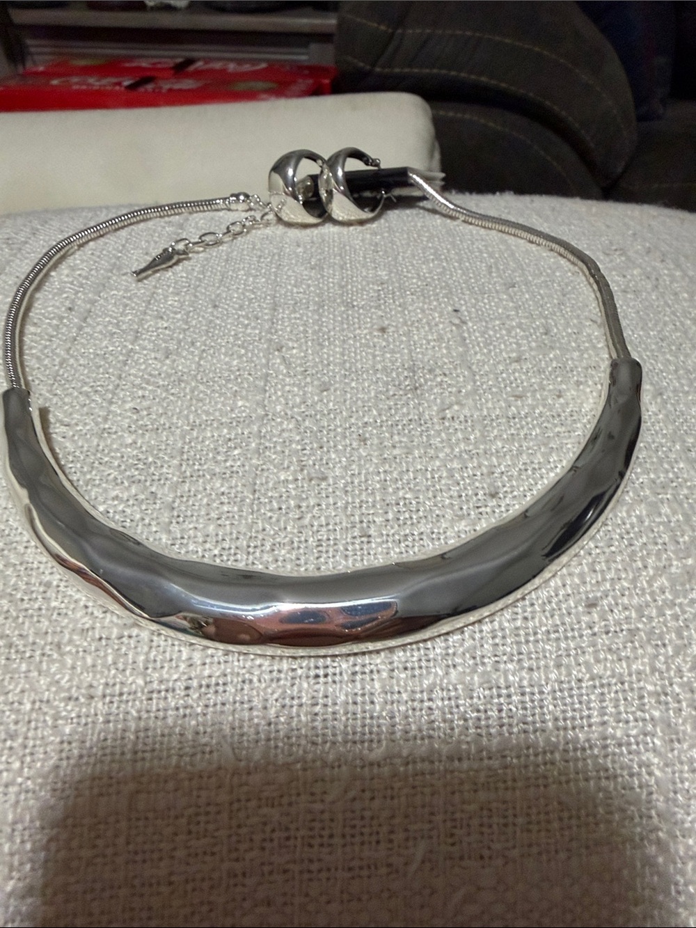 Polished Silver Curved Collar Necklace - Unbranded